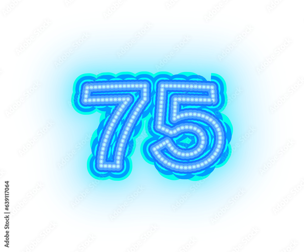 Blue neon alphabet letters, numbers, and signs on a transparent background