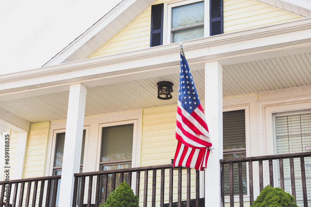 US flag waves proudly, embodying unity and freedom, evoking patriotism on American holidays