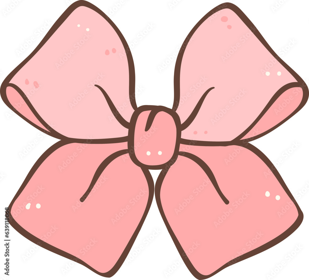 Cute coquette pink hair bow doodle outline illustration Cute coquette pink hair bow doodle outline illustration
