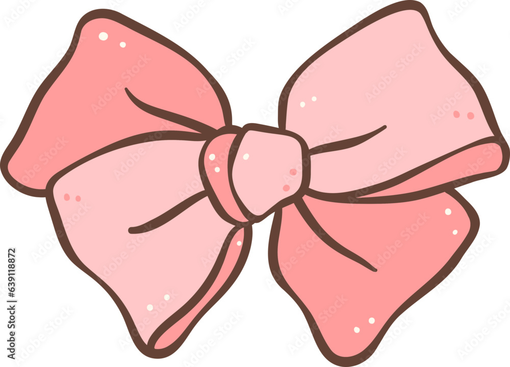Cute coquette pink hair bow doodle outline illustration Cute coquette pink hair bow doodle outline illustration