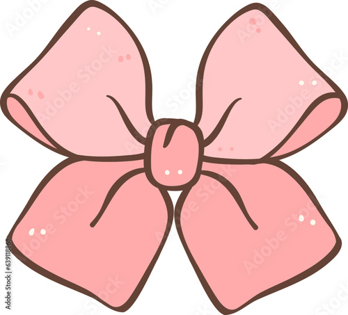 Cute coquette pink hair bow doodle outline illustration © Natsicha