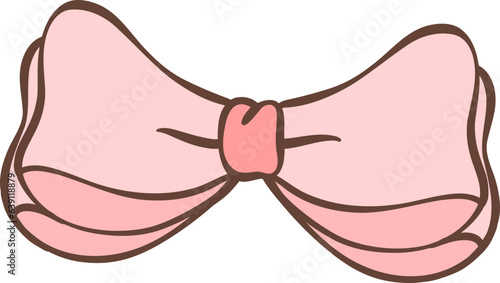 Cute coquette pink hair bow doodle outline illustration