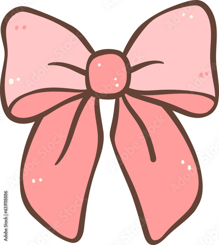 Cute coquette pink hair bow doodle outline illustration