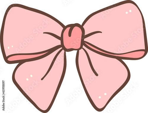 Fototapet Cute pink hair bow doodle outline illustration