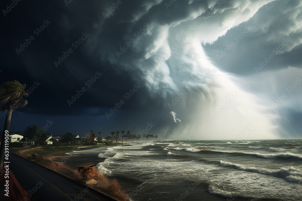 magnitude and destructive potential of a hurricane, with swirling