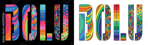 BOLU. Unique colorful friendly text. Modern style. Bright isolate letters, creative multicolored decoration inside. Place in Turkey BOLU for web resources, Turkish travel print, typography, t-shirt