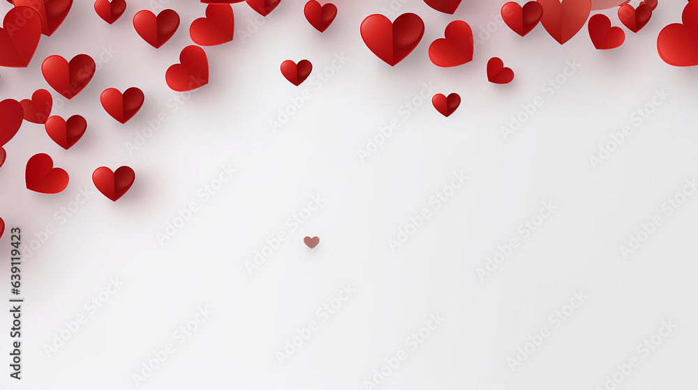 Valentine's Day background with paper hearts on isolated white background, seamless pattern. Valentine's Day background with paper hearts on isolated white background, seamless pattern.