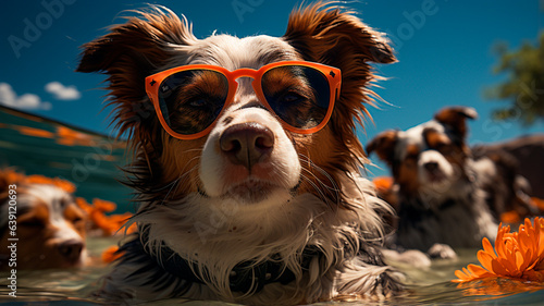 portrait of a funny dog with glasses in the pool © ARAMYAN