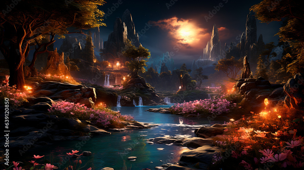 halloween night scene with a full moon and a castle halloween night scene with a full moon and a castle