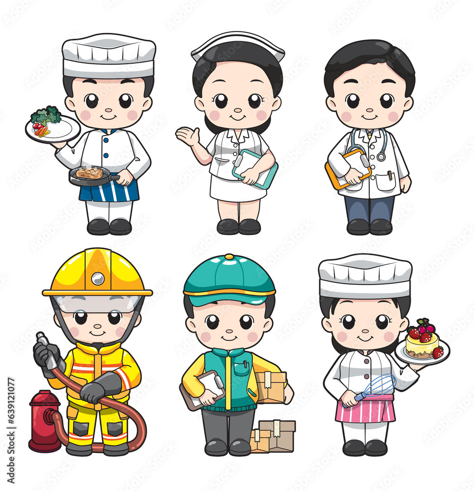 People professions and occupations cartoon set
