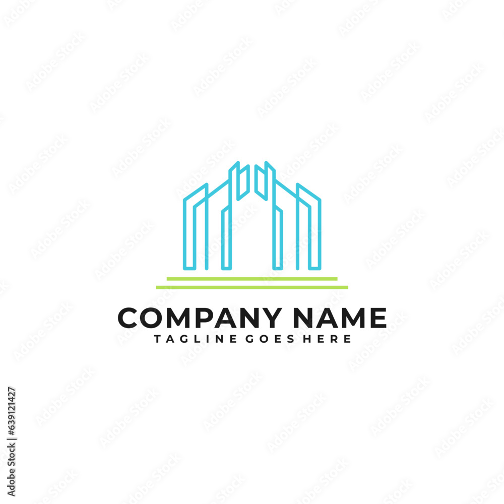 
Blue line art building logo design suitable for real estate logo