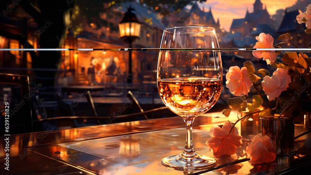 glass of wine with ice on the wooden table glass of wine with ice on the wooden table