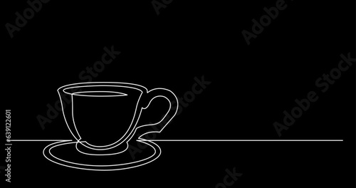 continuous line drawing vector illustration with FULLY EDITABLE STROKE of tea or coffee drinks as a concept of cafe on black background