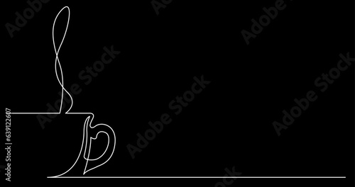 continuous line drawing vector illustration with FULLY EDITABLE STROKE of tea or coffee drinks as a concept of cafe on black background