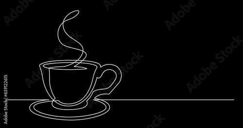 continuous line drawing vector illustration with FULLY EDITABLE STROKE of tea or coffee drinks as a concept of cafe on black background