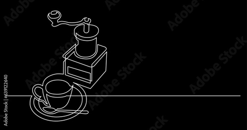 continuous line drawing vector illustration with FULLY EDITABLE STROKE of tea or coffee drinks as a concept of cafe on black background