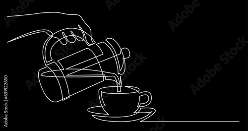 continuous line drawing vector illustration with FULLY EDITABLE STROKE of tea or coffee drinks as a concept of cafe on black background
