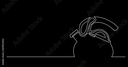 continuous line drawing vector illustration with FULLY EDITABLE STROKE of tea or coffee drinks as a concept of cafe on black background