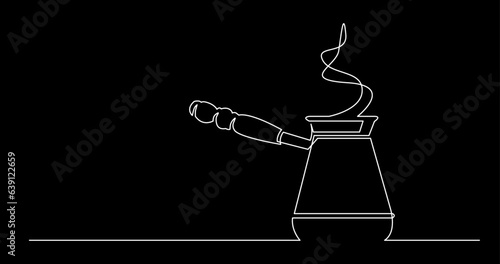 continuous line drawing vector illustration with FULLY EDITABLE STROKE of tea or coffee drinks as a concept of cafe on black background