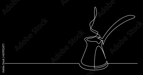 continuous line drawing vector illustration with FULLY EDITABLE STROKE of tea or coffee drinks as a concept of cafe on black background
