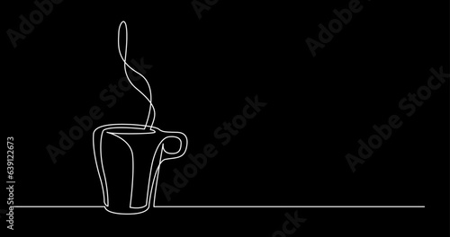 continuous line drawing vector illustration with FULLY EDITABLE STROKE of tea or coffee drinks as a concept of cafe on black background