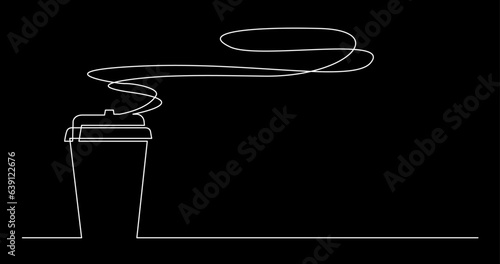 continuous line drawing vector illustration with FULLY EDITABLE STROKE of tea or coffee drinks as a concept of cafe on black background