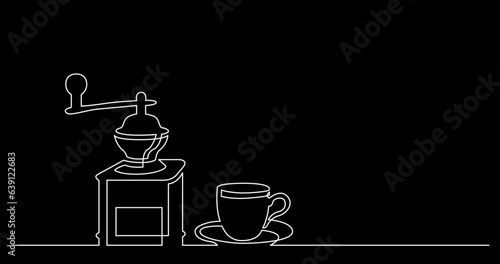 continuous line drawing vector illustration with FULLY EDITABLE STROKE of tea or coffee drinks as a concept of cafe on black background
