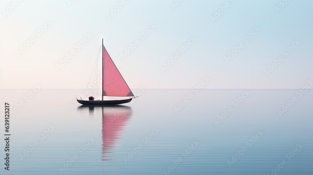  a small sailboat with a pink sail on the water.  generative ai
