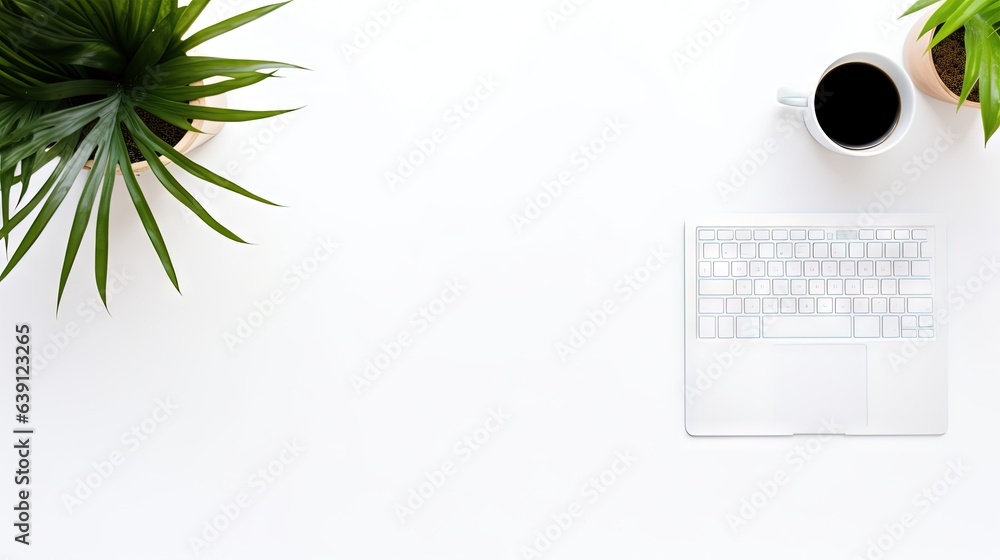 a laptop computer sitting on top of a desk next to a plant. generative ai a laptop computer sitting on top of a desk next to a plant. generative ai