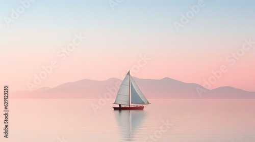  a sailboat floating in the middle of a lake with mountains in the background. generative ai