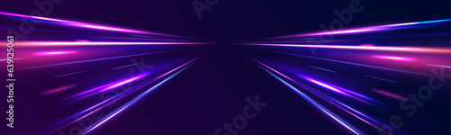 Horizontal speed lines connection vector background. Futuristic dynamic motion technology blue glowing lines air flow effect. Racing cars dynamic flash effects city road with long exposure.