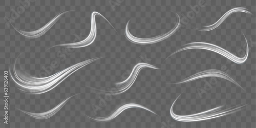 Dynamic white spiral, vortex or blizzard. Sparkling light effect on transparent background. Glow light effect. Vector illustration isolated	