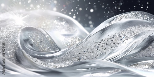 Abstract silver background with glitter and bokeh. 3d rendering. Abstract background. Silver tinsel background. © vachom