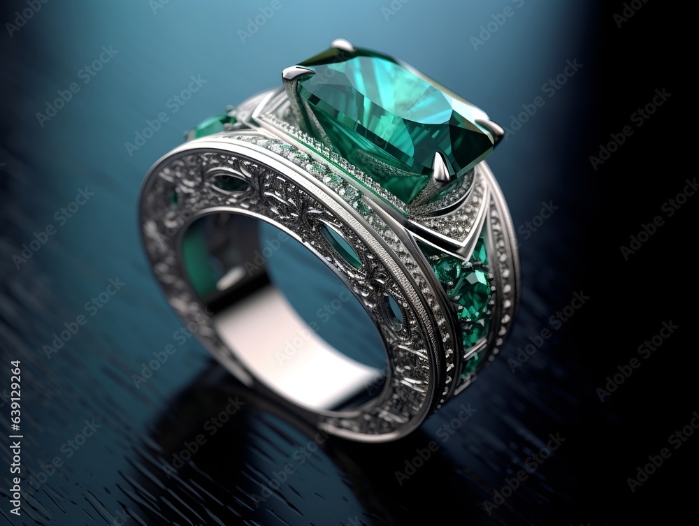 Photography of unique green emerald engagement ring design Photography of unique green emerald engagement ring design