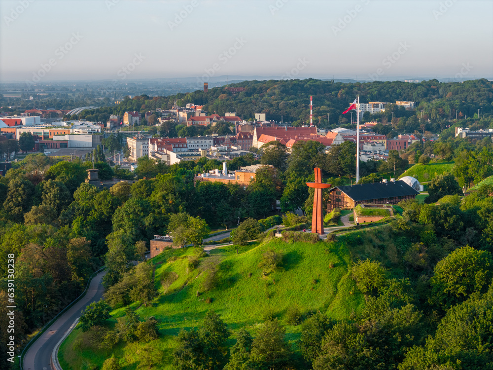 Gdansk Aerial View. Hevelianum Museum, Medieval fortification on Gradowa Gora in Gdansk, Pomerania, Poland, Europe.