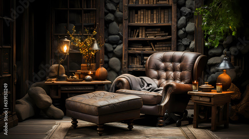 A cozy space featuring a weathered leather sofa  © ginstudio