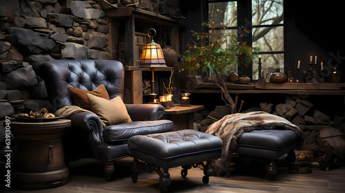 A cozy space featuring a weathered leather sofa 