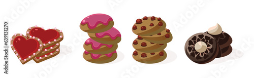 Different Cookie as Baked Dessert Food Vector Set