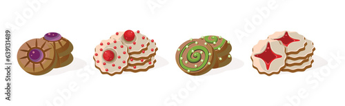 Different Cookie as Baked Dessert Food Vector Set