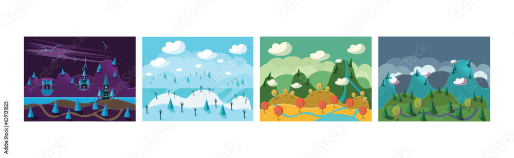 Obraz premium Mobile Game Horizontal Backgrounds and Scenery Vector Set