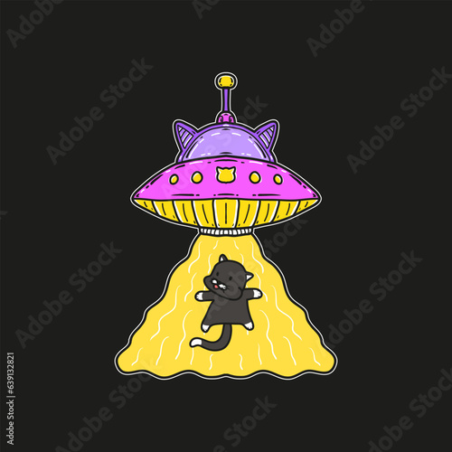 UFO kidnaps cat vector illustration