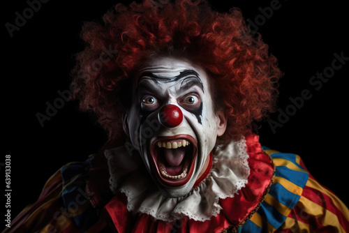 Portrait of a screaming clown isolated on white background. Generative Ai