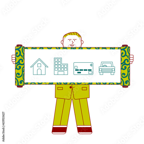 お金の使い道を説明する男性