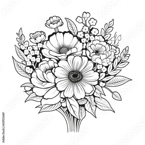 Simplicity in Flowers  Monochrome Bouquet isolated on transparent background png - Generative AI