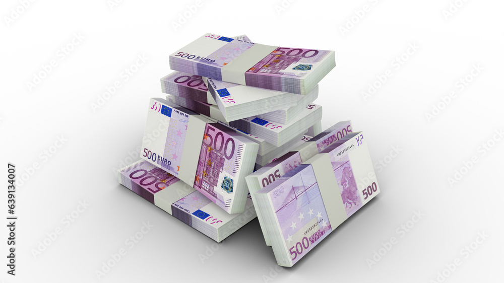 3d rendering of Stacks of 500 Euro notes. bundles of Euro currency notes isolated on transparent background 3d rendering of Stacks of 500 Euro notes. bundles of Euro currency notes isolated on transparent background