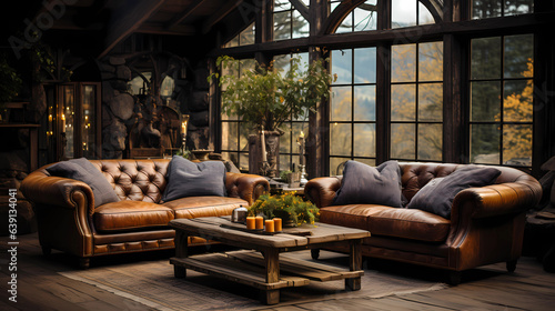 Rustic Leather Couch © ginstudio