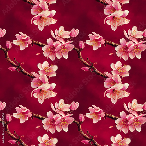 Seamless pattern with pink sakura flowers.