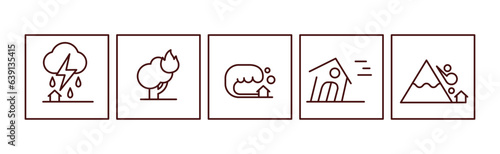 Natural Disaster Thin Line Icon in Square Vector Set