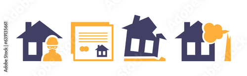 House Insurance Flat Icons with Building Vector Set