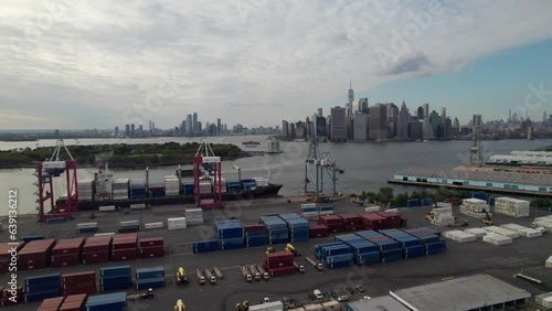 Industrial cargo being loaded in New York harbor, Brooklyn Navy Yard, 4K photo